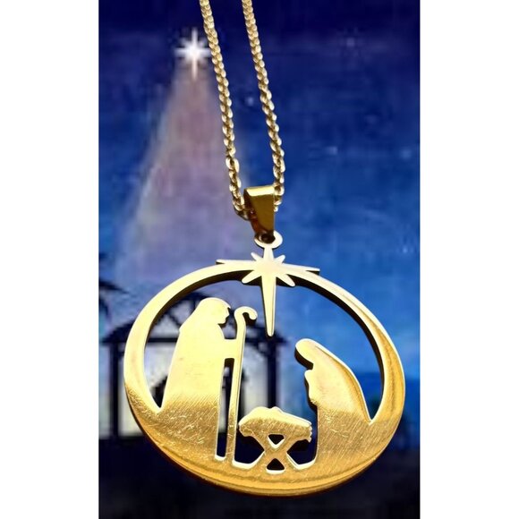 Nativity Scene Necklace Baby Jesus Jerusalem Christmas New 16 in Chain Extender - Picture 1 of 12
